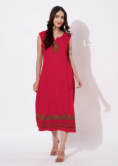 Rani Pink Gold Frock style kurti