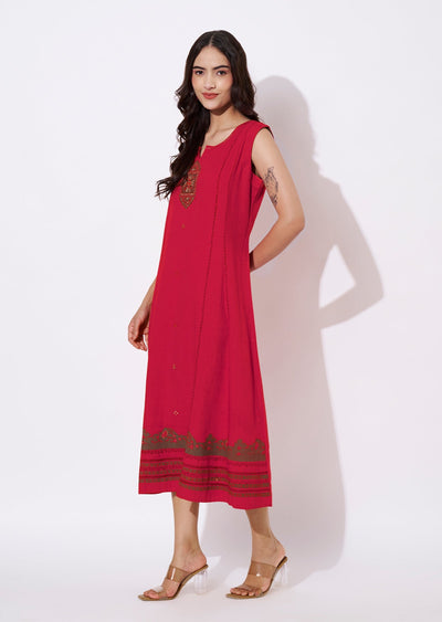 Rani Pink Gold Frock style kurti