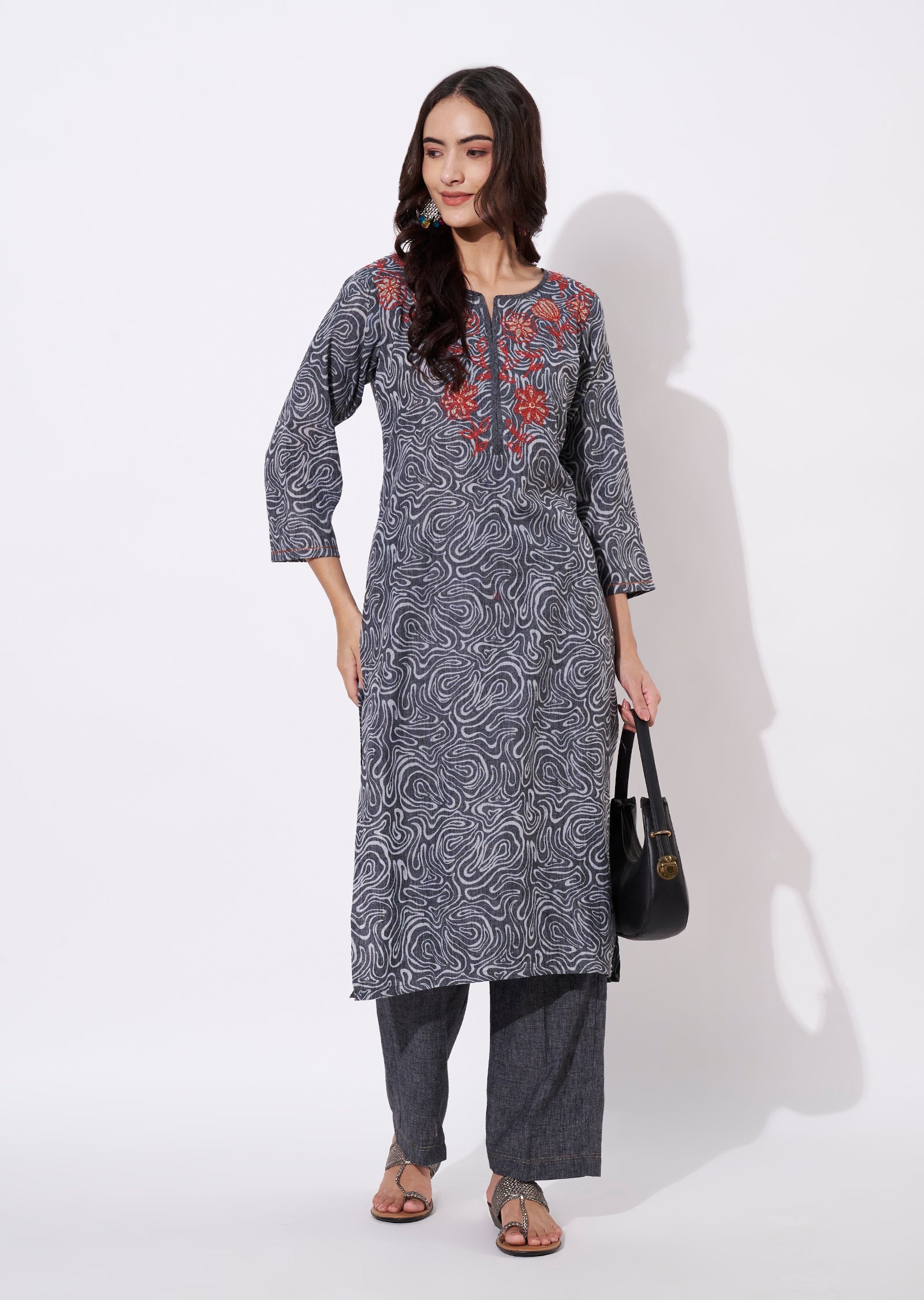 Dark Grey Cotton Straight cut set