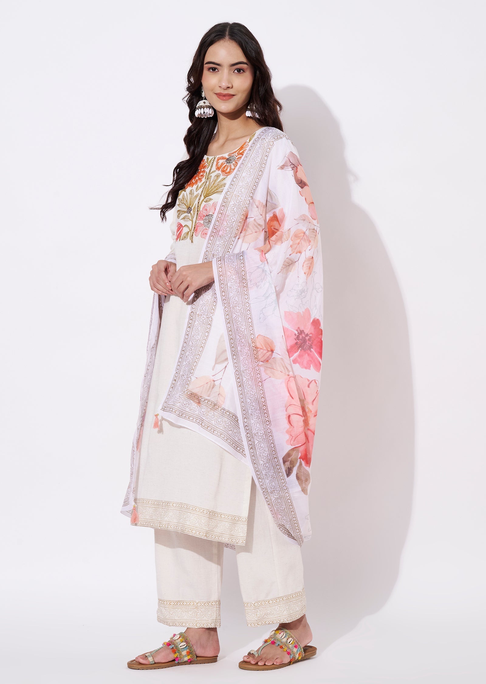 Off White Cotton Straight cut suit