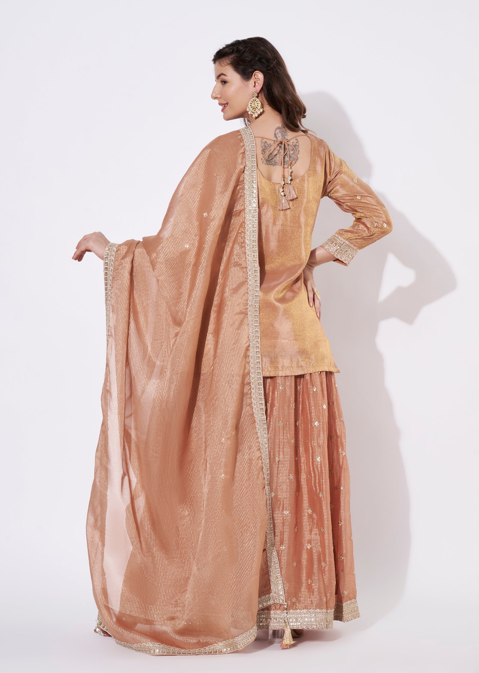Peach Tissue Sharara Set
