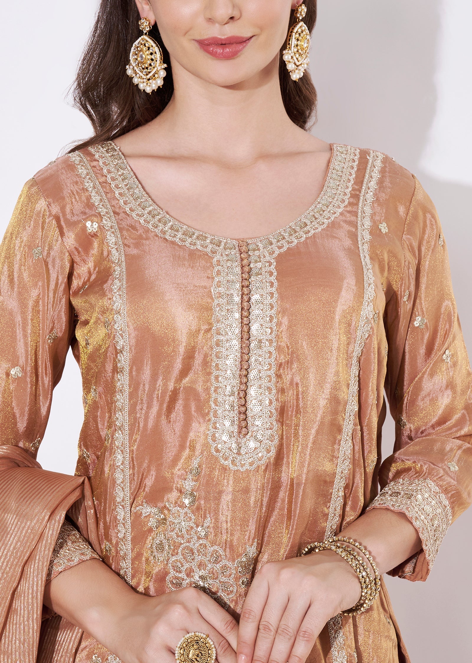 Peach Tissue Sharara Set