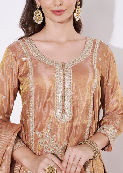 Peach Tissue Sharara Set