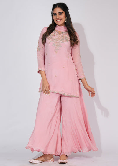 Light Pink Chinnon Sharara Set