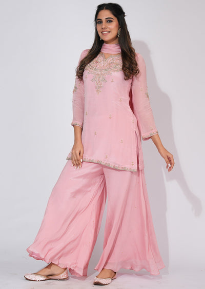 Light Pink Chinnon Sharara Set