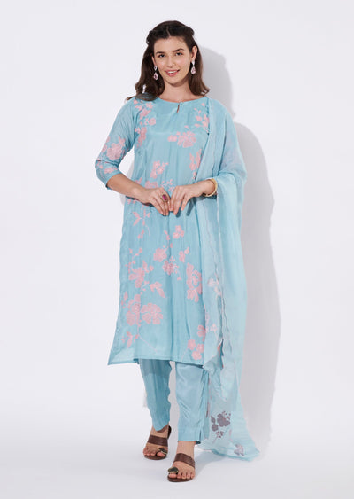 Blue Silk Straight cut suit