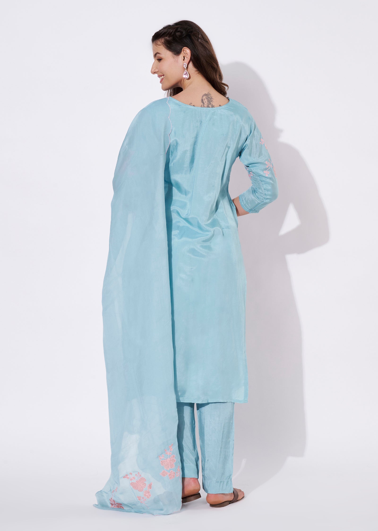 Blue Silk Straight cut suit