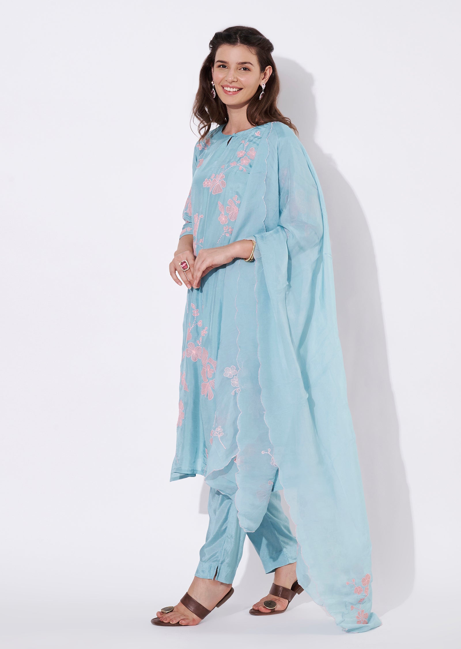 Blue Silk Straight cut suit