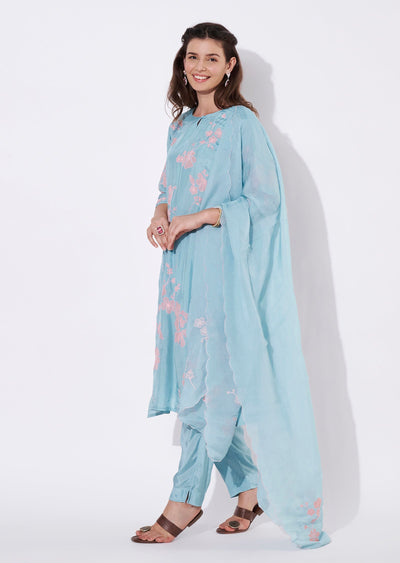 Blue Silk Straight cut suit