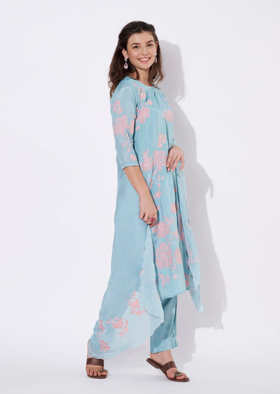 Blue Silk Straight cut suit