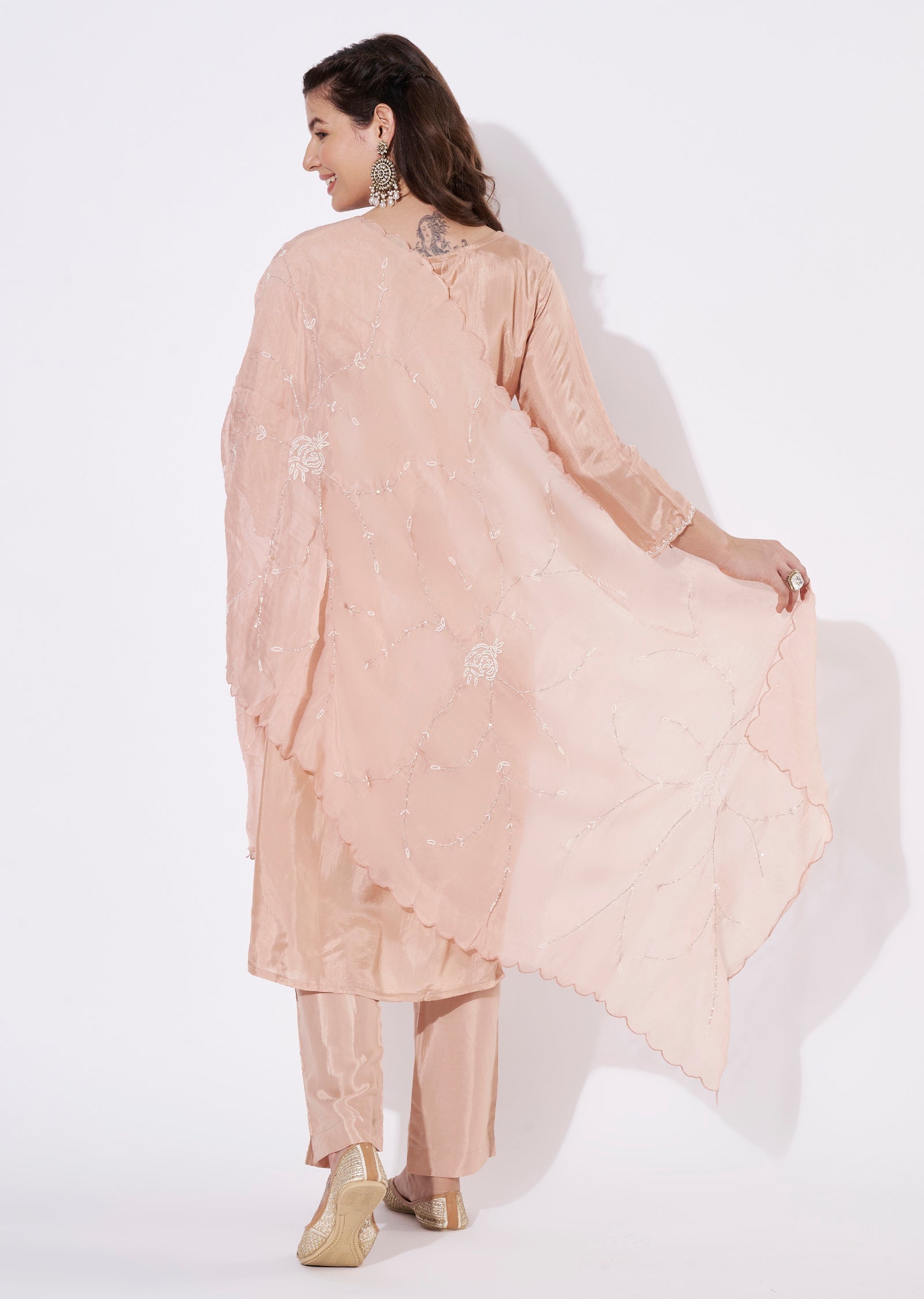 Peach Silk Straight cut Suit