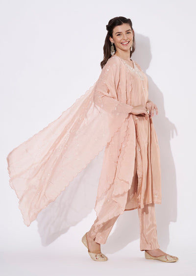Peach Silk Straight cut Suit