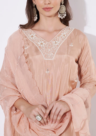 Peach Silk Straight cut Suit