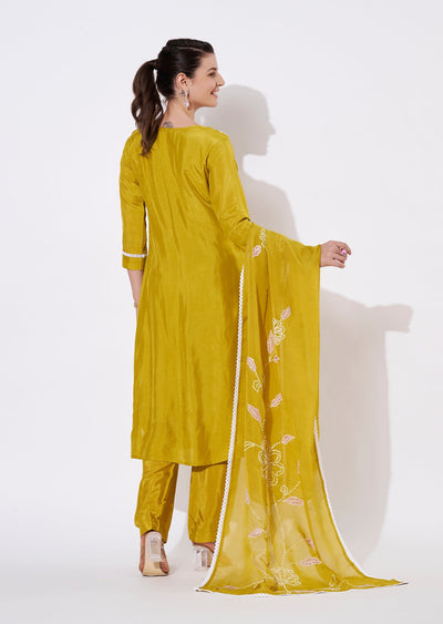 Yellow Silk Straight cut suit