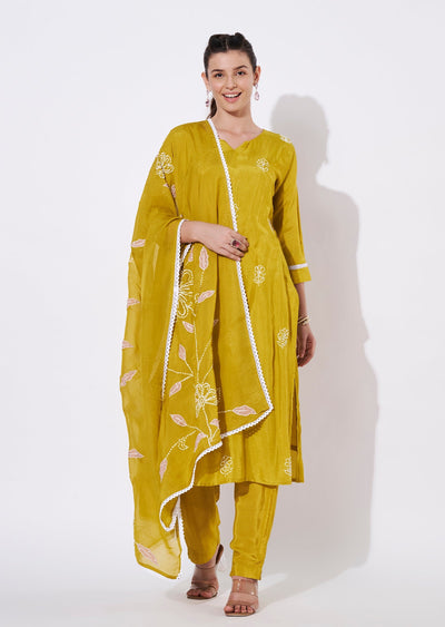 Yellow Silk Straight cut suit