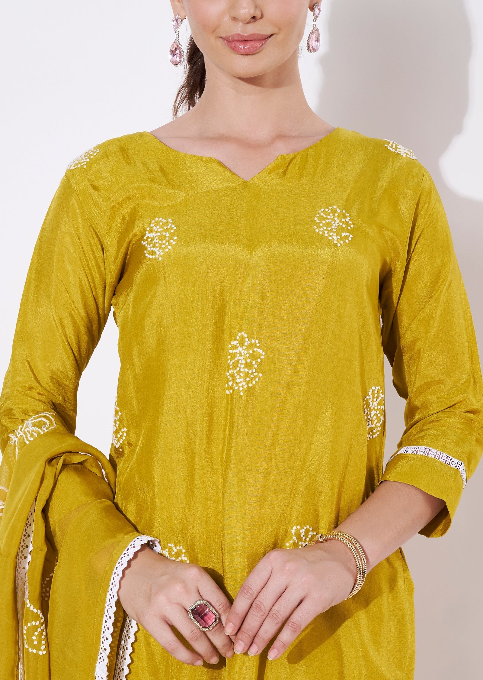 Yellow Silk Straight cut suit