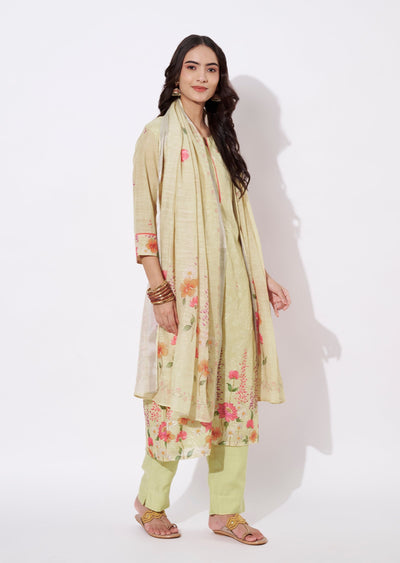 Cream Linen Cotton Straight cut suit