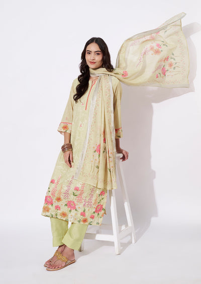 Cream Linen Cotton Straight cut suit