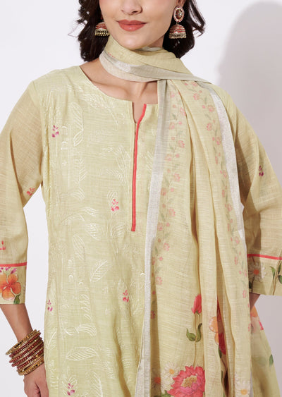 Cream Linen Cotton Straight cut suit