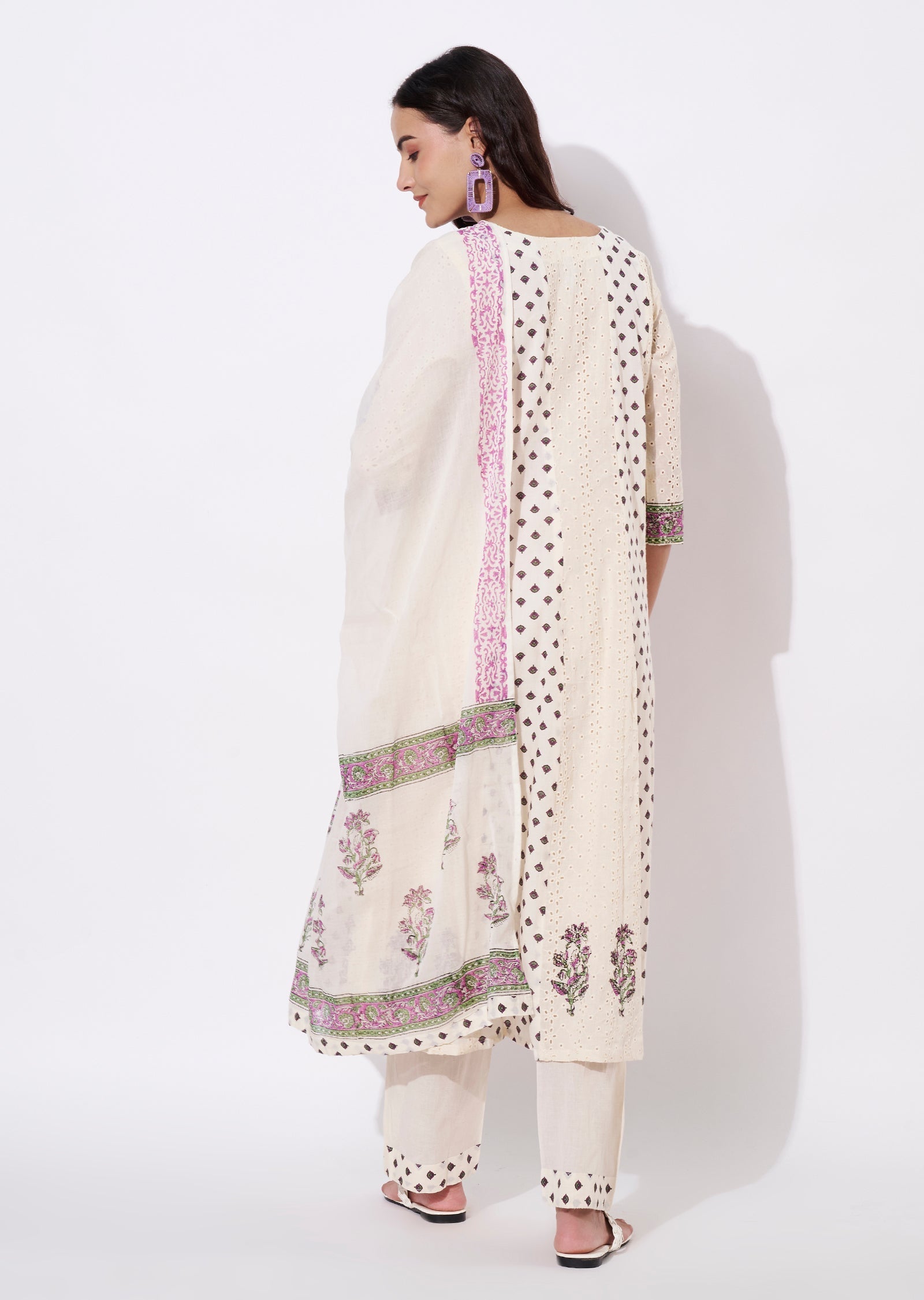 Cream Cotton Anarkali Suit