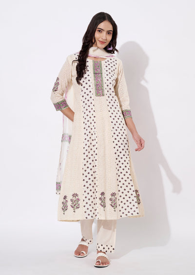 Cream Cotton Anarkali Suit