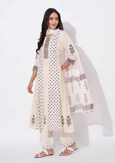 Cream Cotton Anarkali Suit