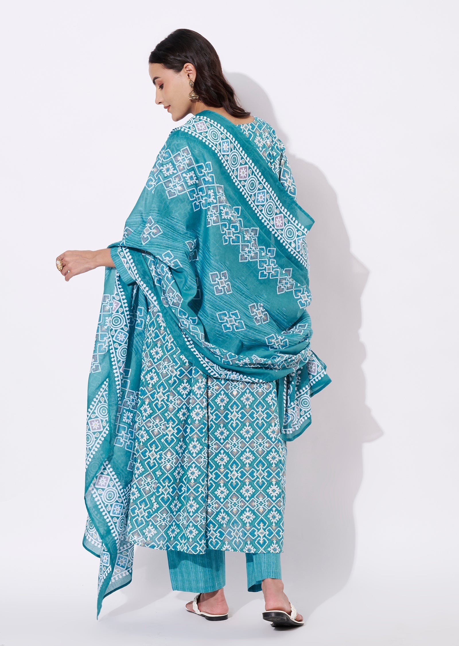 Dusty Blue Cotton Anarkali Suit