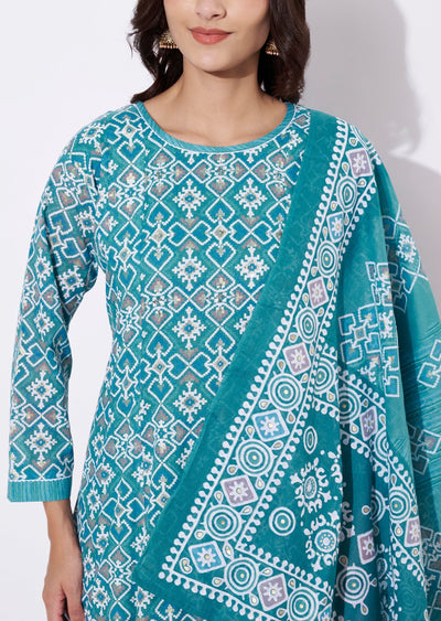 Dusty Blue Cotton Anarkali Suit
