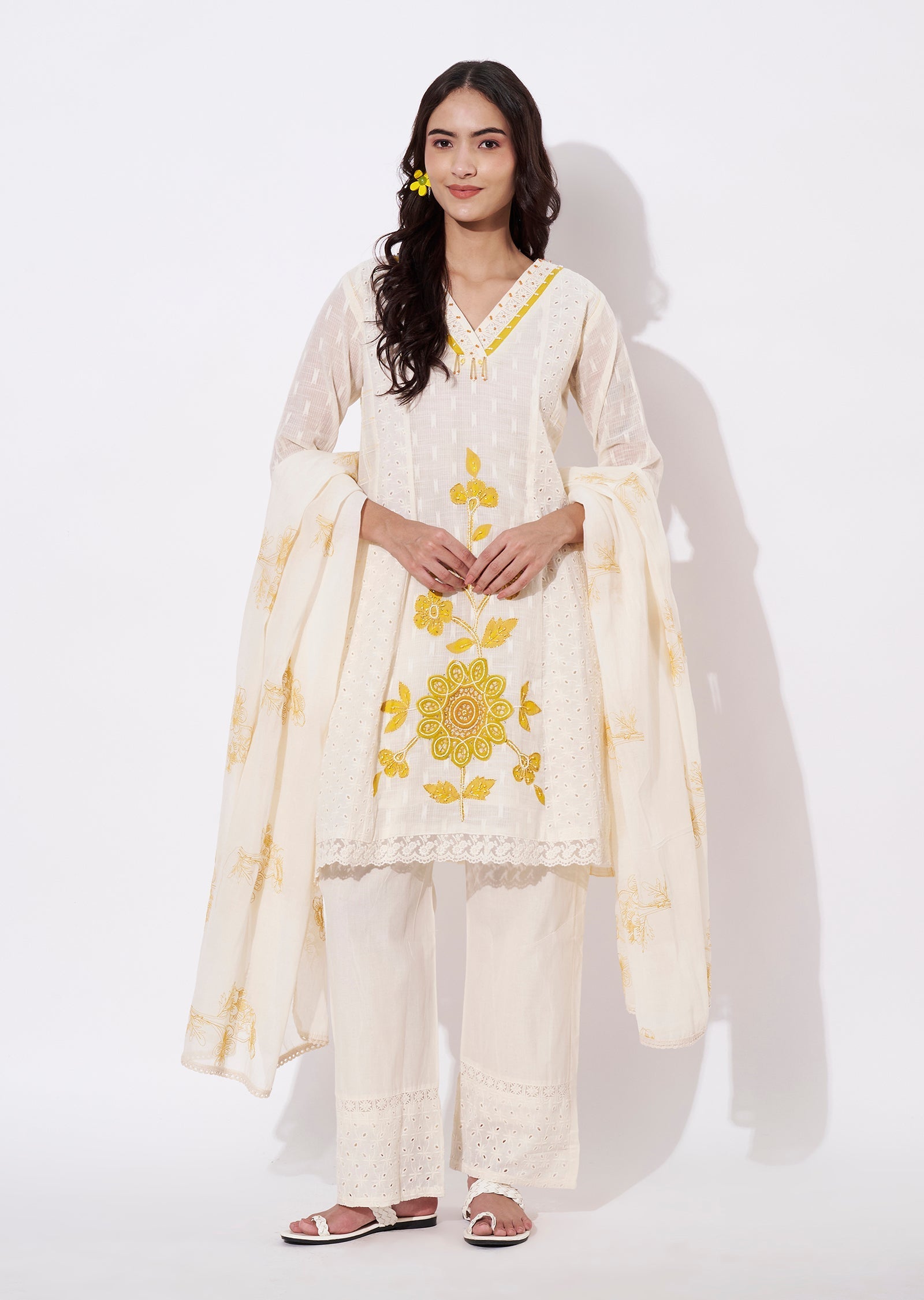 Off White Cotton Anarkali Suit