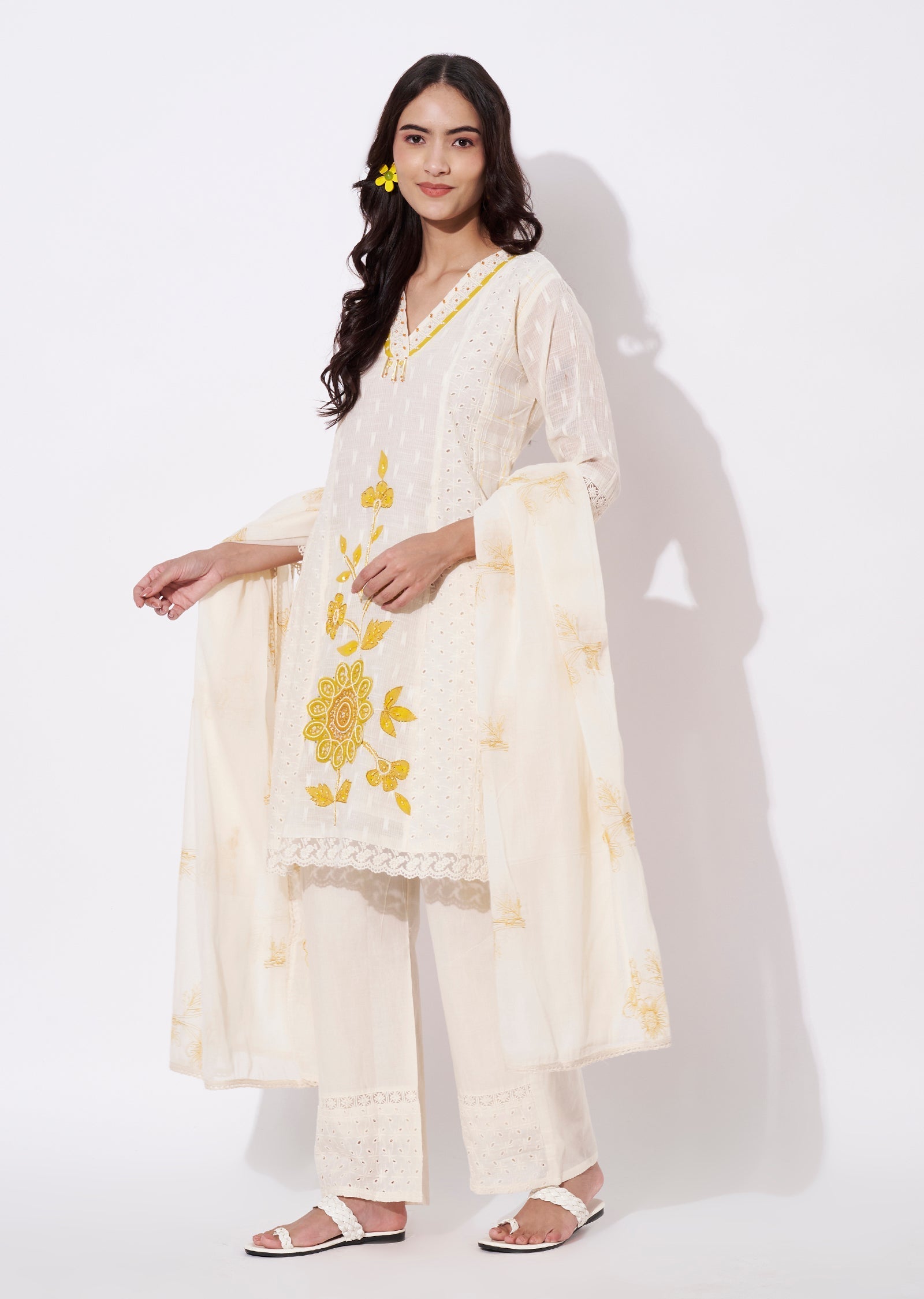 Off White Cotton Anarkali Suit