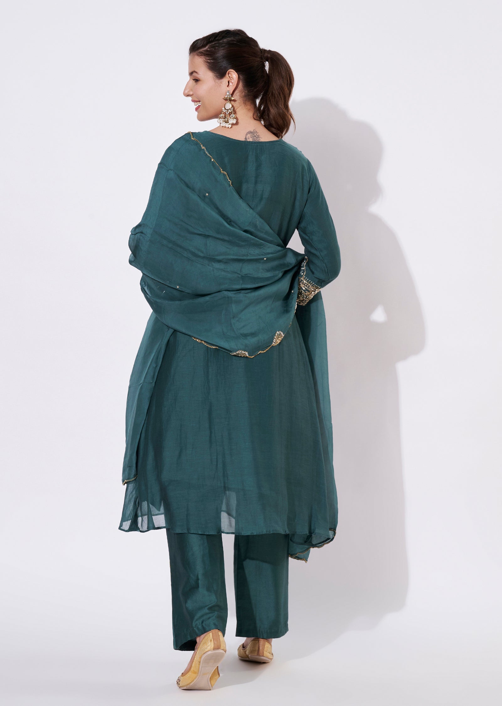 Dusty Green Silk Anarkali Suit