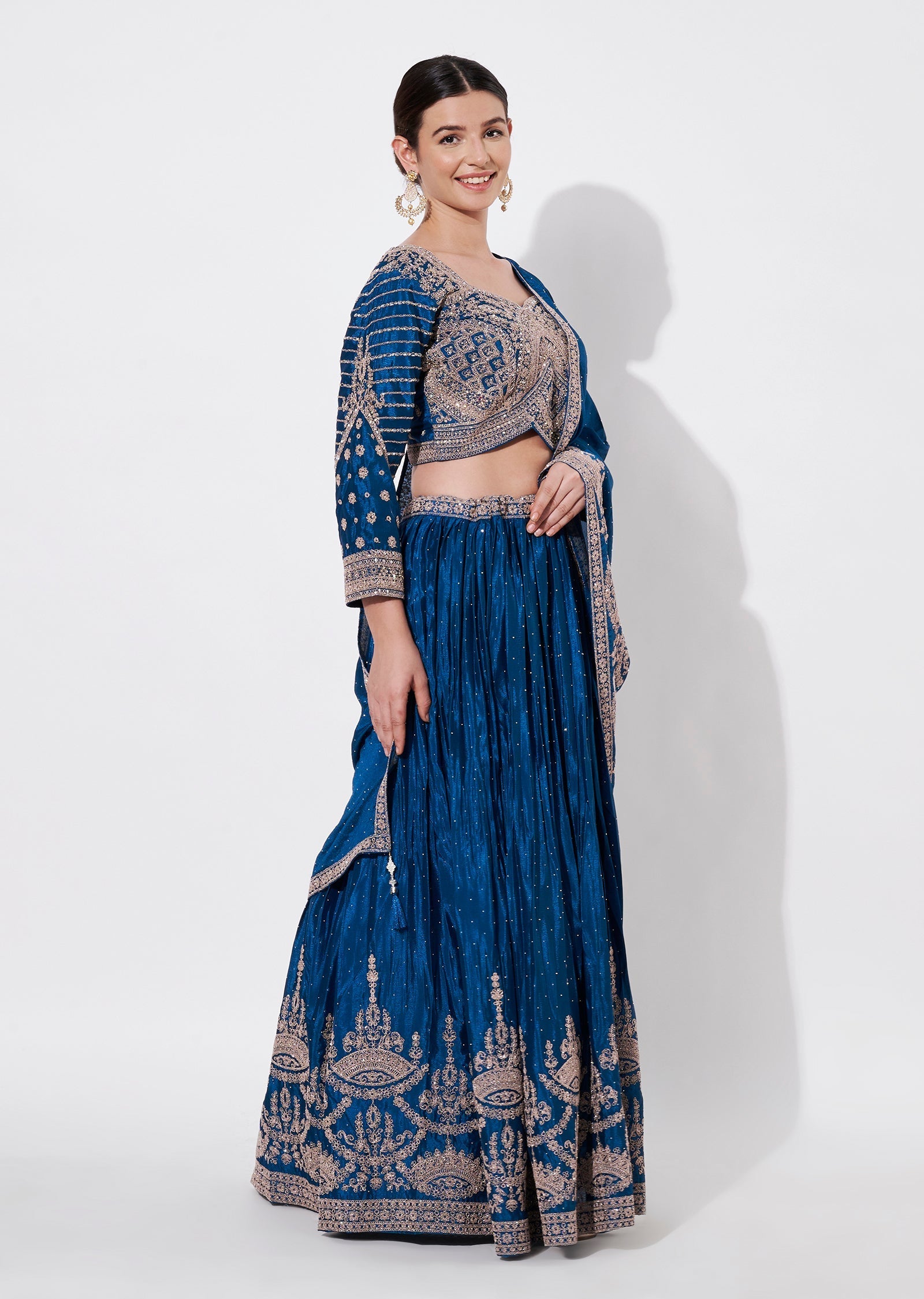 Teal Blue Silk Lehenga Set