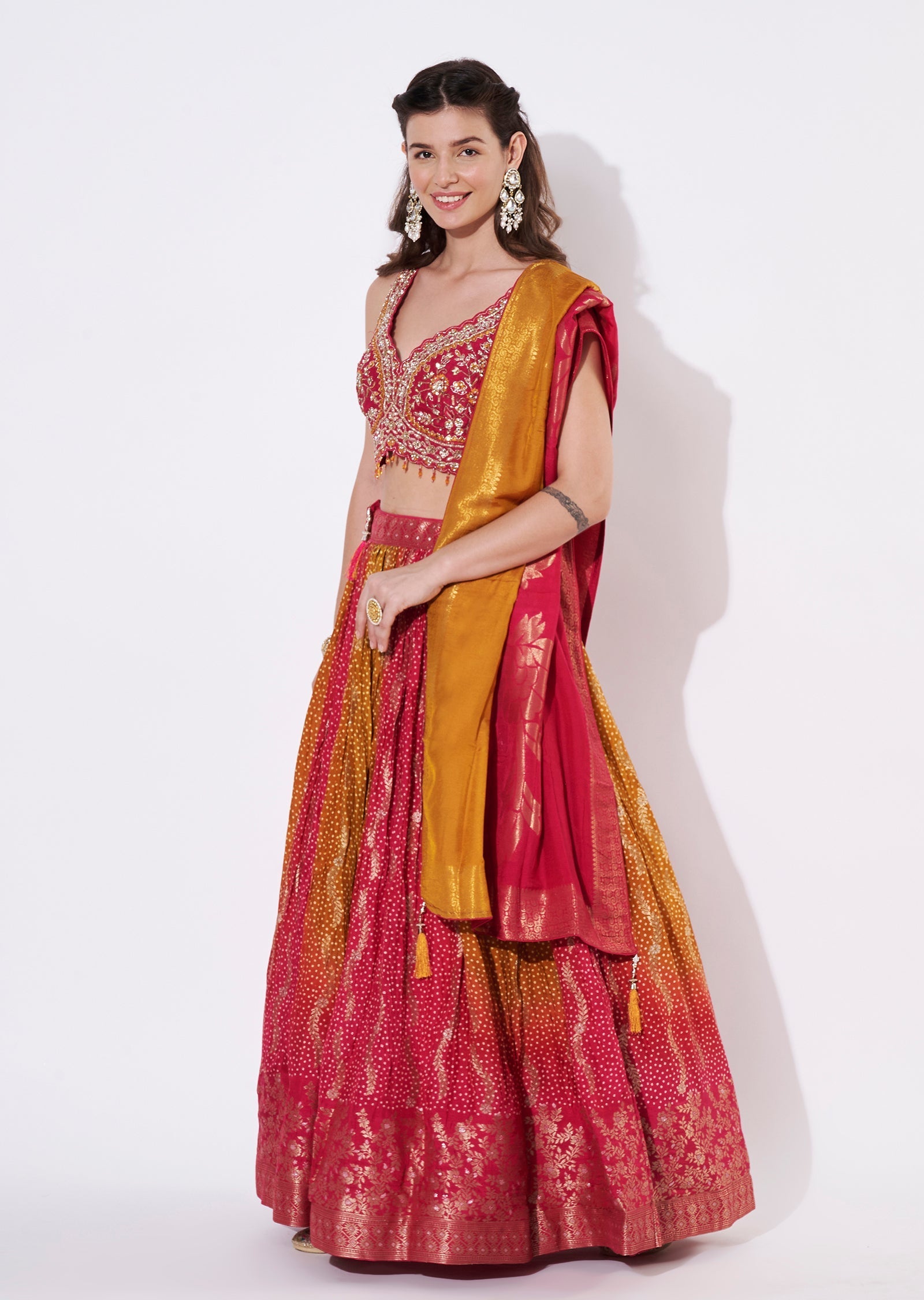 Red & mustard yellow lehenga