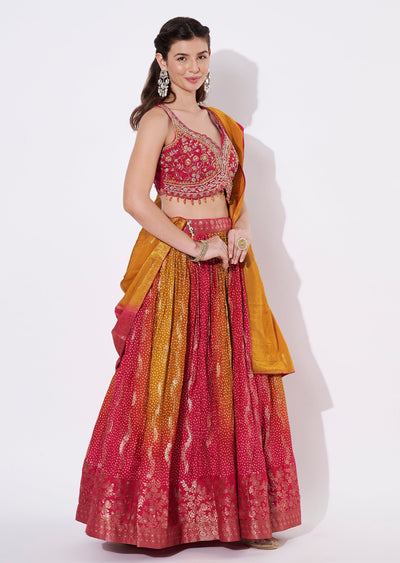 Red & mustard yellow lehenga