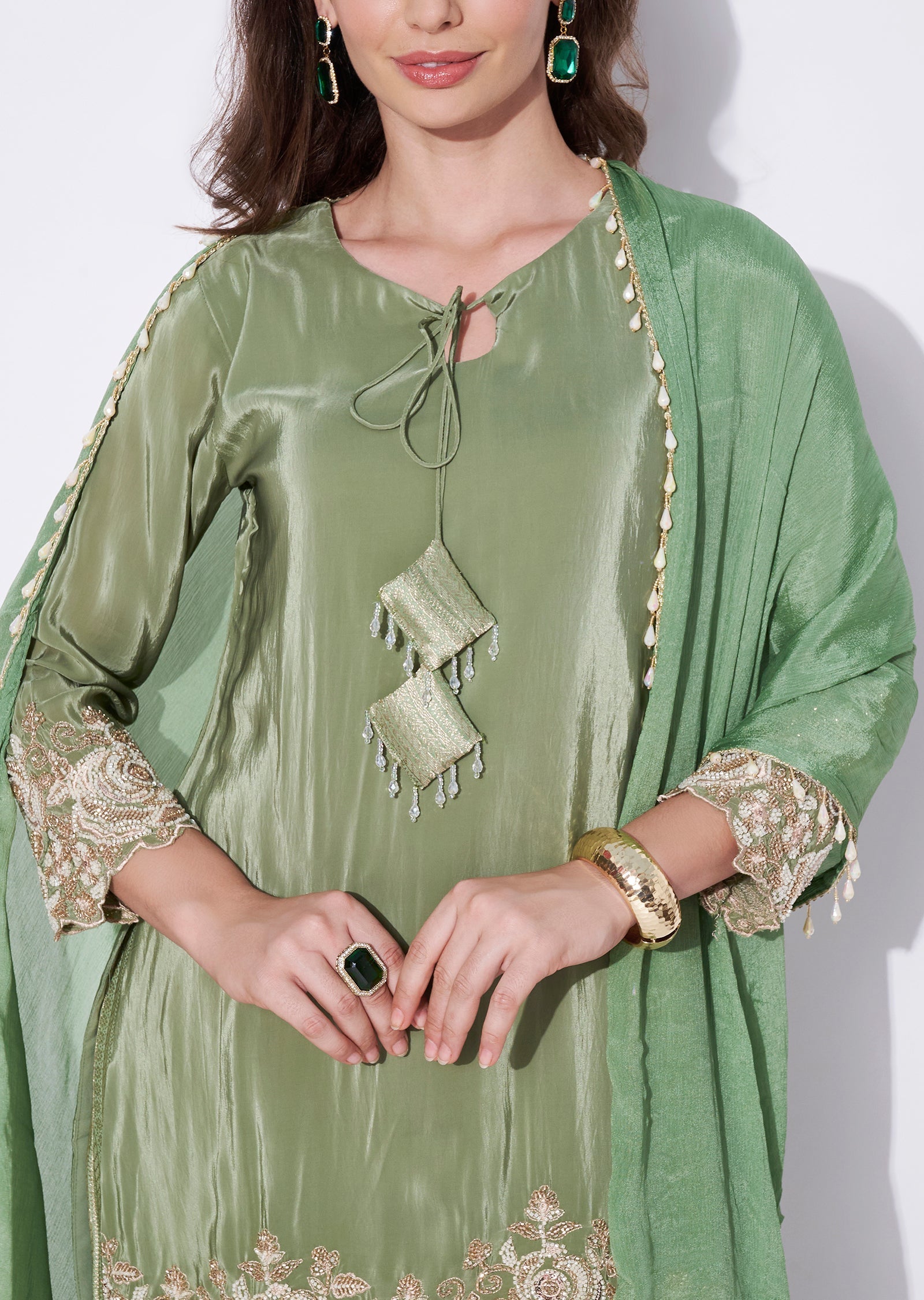 Dusty Green Silk Straight cut Suit