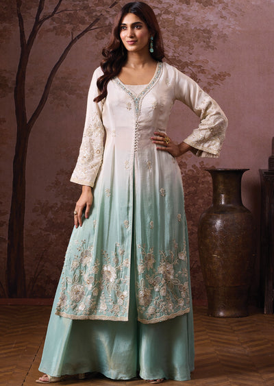 Cream Tissue Indowestern Set
