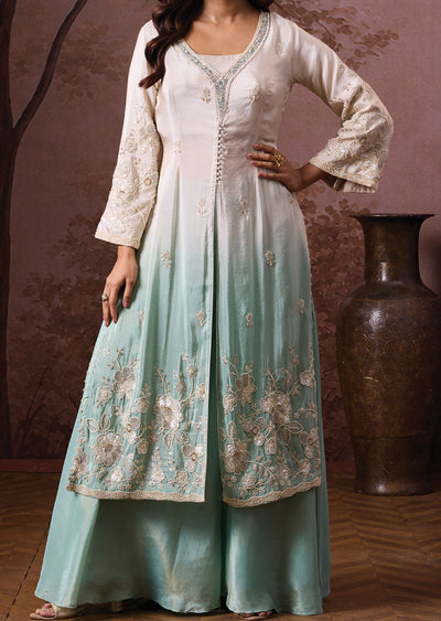 Cream Tissue Indowestern Set