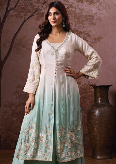 Cream Tissue Indowestern Set