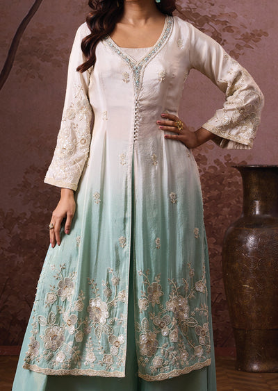 Cream Tissue Indowestern Set