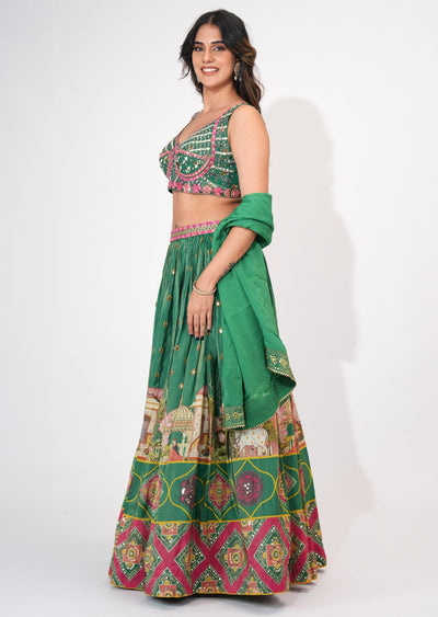 Green Silk Crop top Set