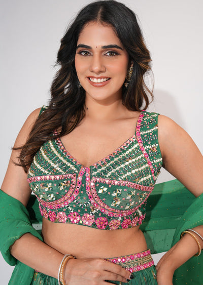 Green Silk Crop top Set