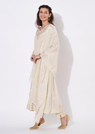 Two toned Cream Tissue Anarkali Suit