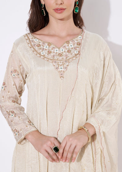 Two toned Cream Tissue Anarkali Suit