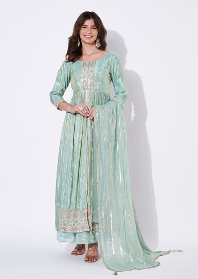 Sea Green Tissue Anarkali Suit