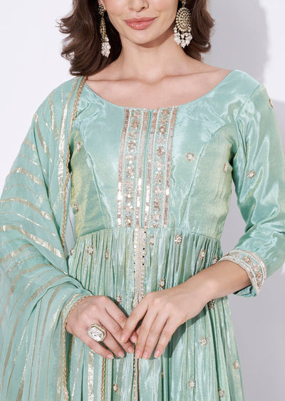 Sea Green Tissue Anarkali Suit