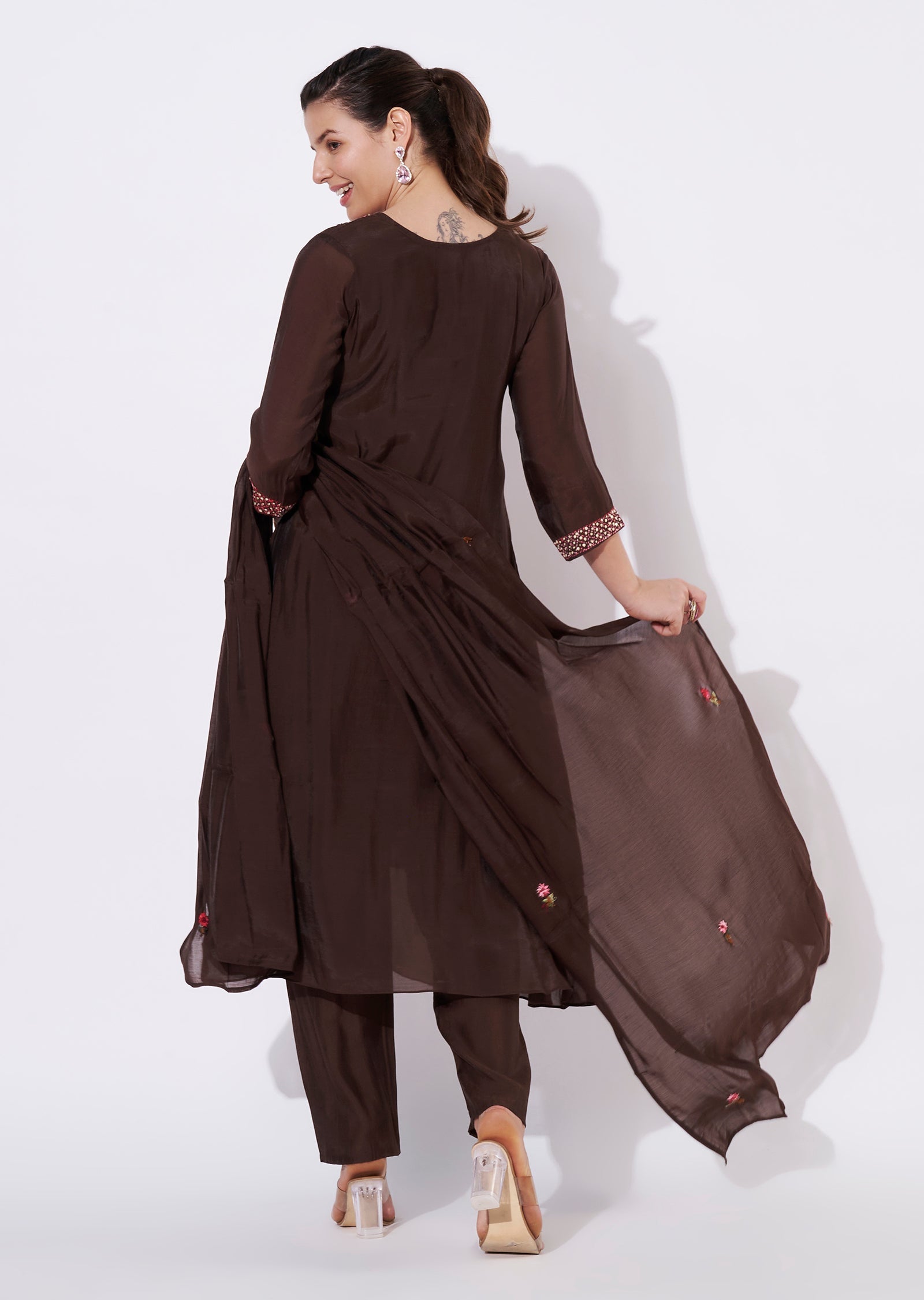 Brown Silk Anarkali Suit