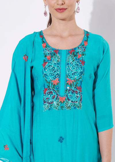 Rama Blue Silk Straight cut suit