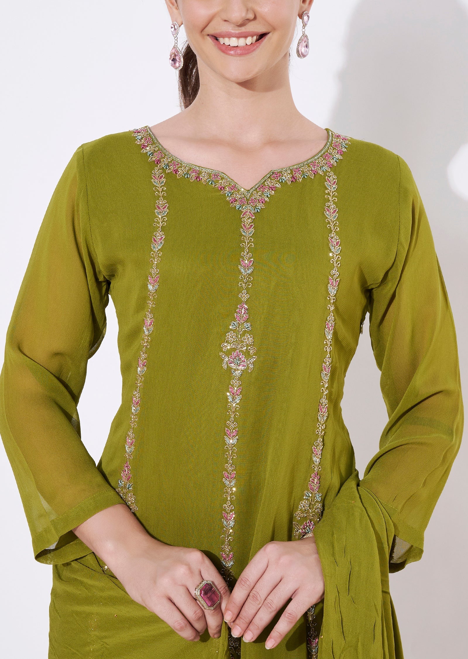 Mehndi Green Georgette Anarkali Suit