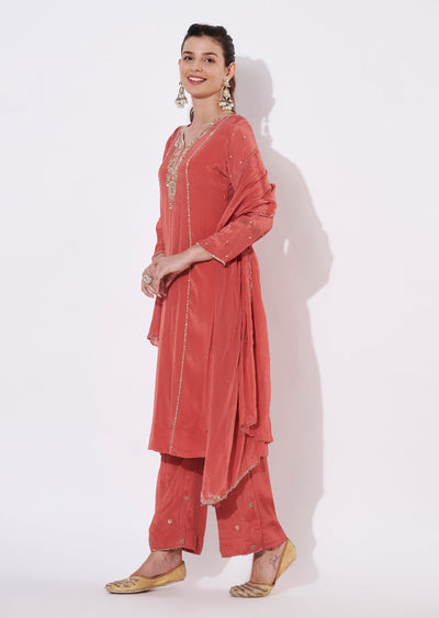 Peach Chinnon Straight cut suit