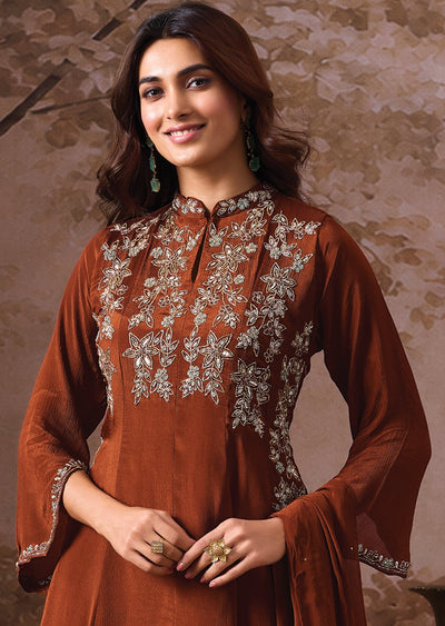 Brwon Chinnon Anarkali Suit
